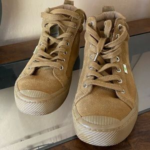 Cariuma camel suede, high top shoes.